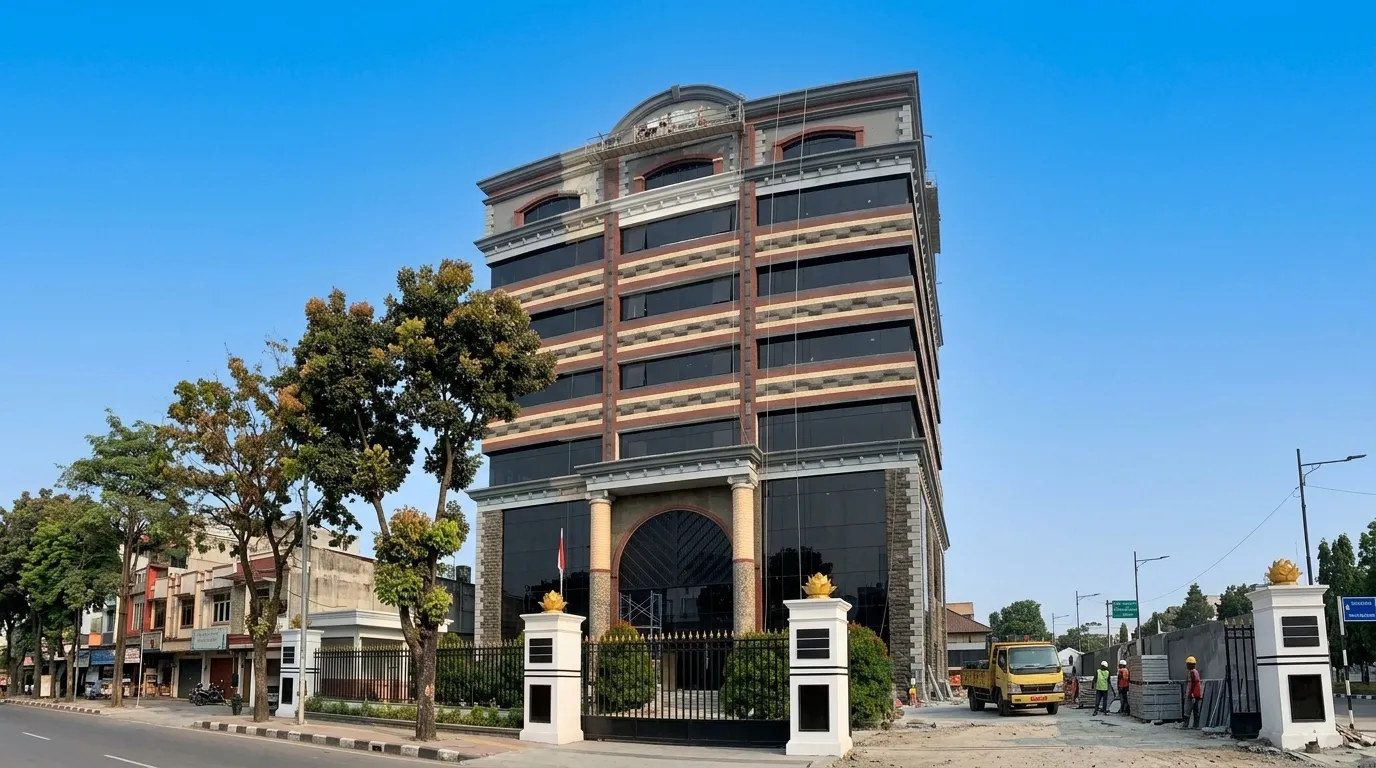 Tampilan fasad MABES TNI AD dengan curtain wall glass