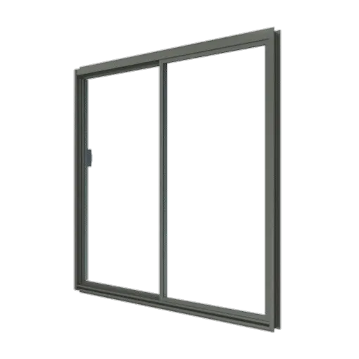 Ilustrasi Aluminium Window Wall dengan rangka aluminium dan dua bidang bukaan.